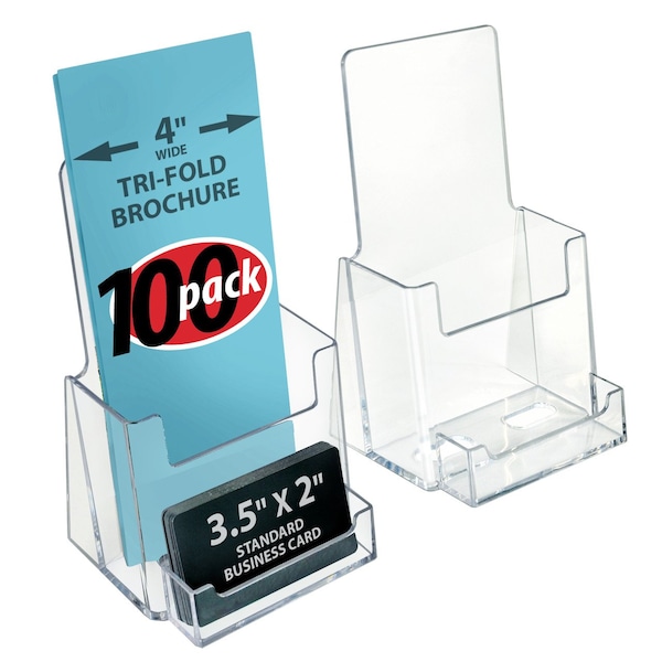 Trifold Brochure Holder w/ Business Card Pocket. Inside Dimension: 4.125''W, 100PK